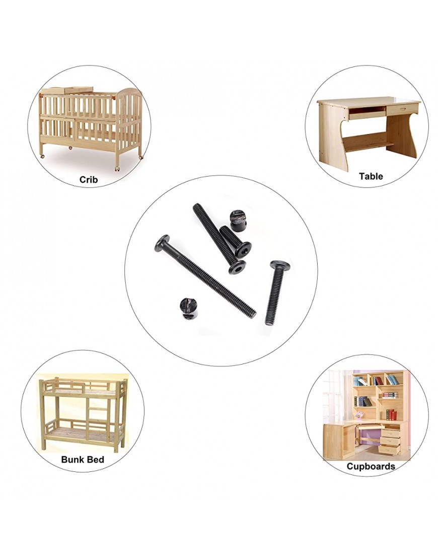 cSeao 100pcs M6 Baby Bed Crib Screws Black Hex Socket Cap Barrel Screws to Build Crib Furniture Chairs Cot,15mm 25mm 35mm 45mm 55mm 65mm 75mm - B9HOM6T2A