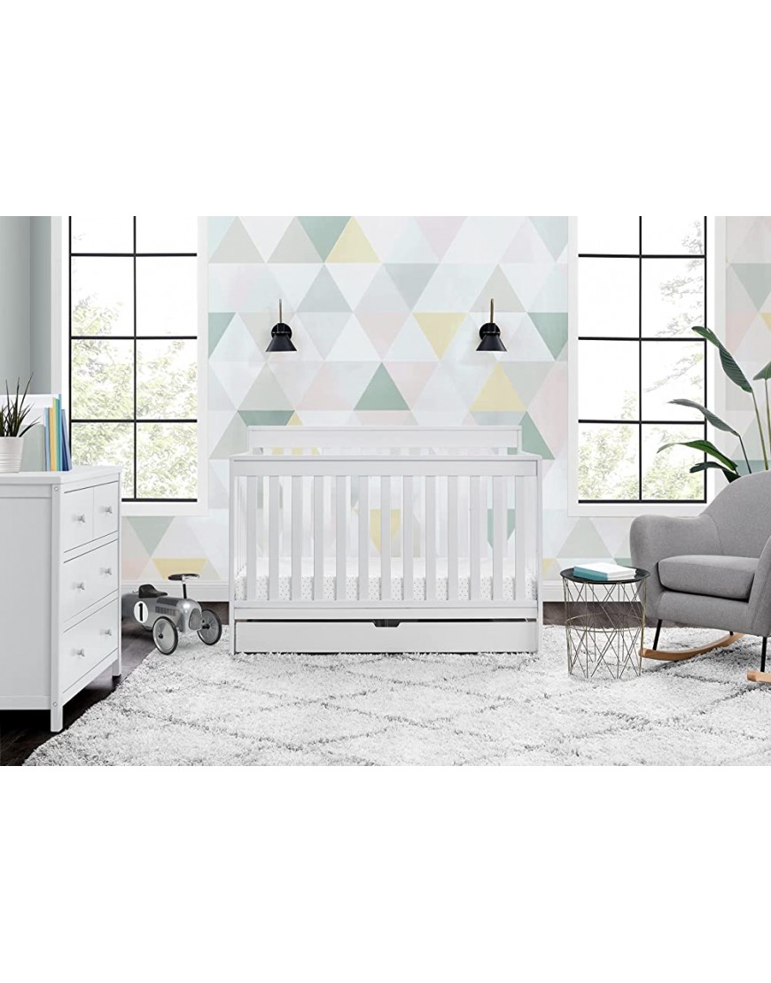 Delta Children Mercer 6-in-1 Convertible Crib with Storage Trundle Greenguard Gold Certified Bianca White - B4QMBHG5O