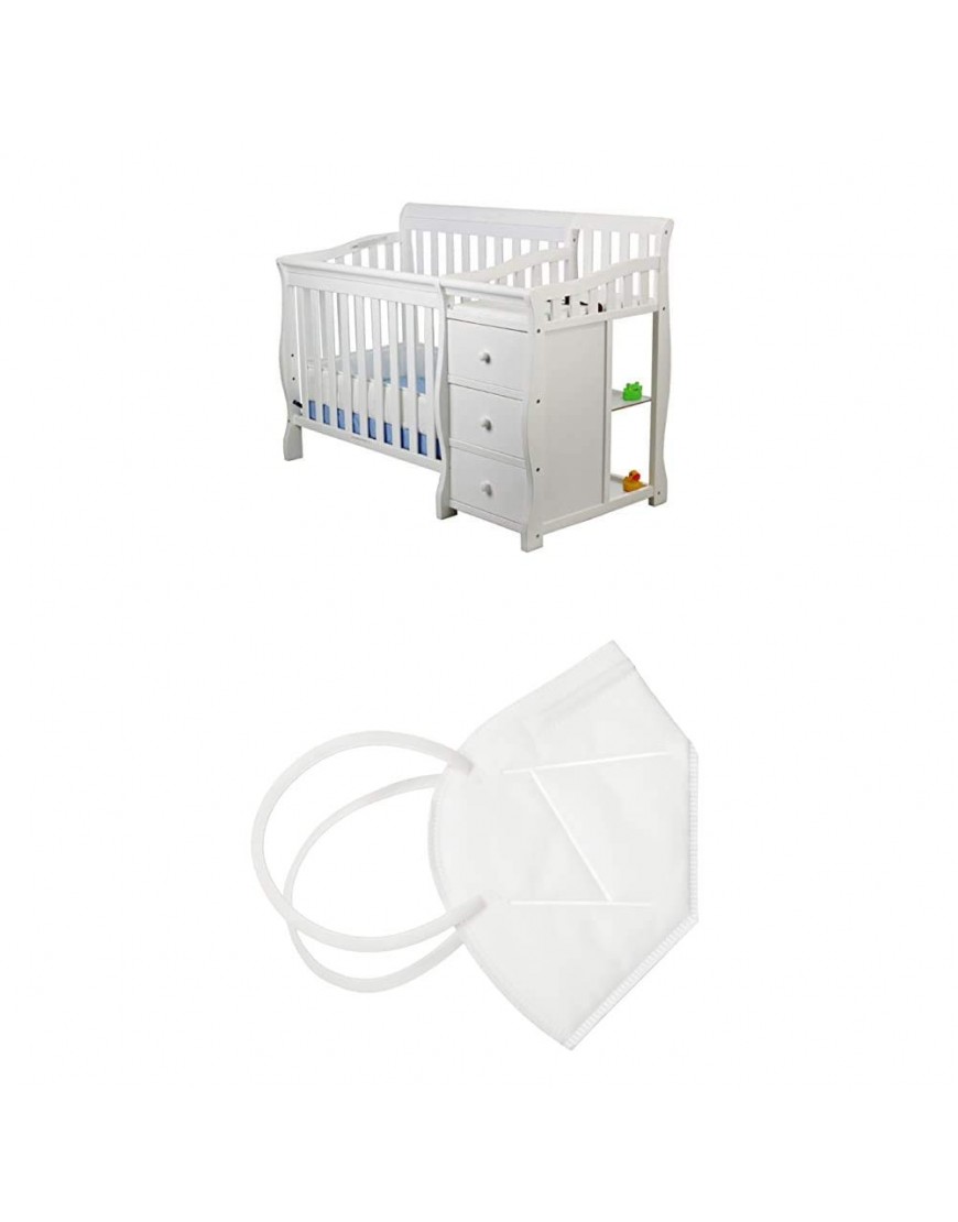 Dream On Me Jayden 4-in-1 Mini Convertible Crib and Changer in White Greenguard Gold Certified & Dream On Me Disposable Face Mask I Pack of 10 - BVJKA0SI4