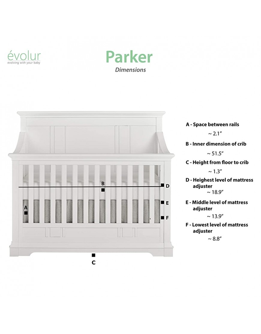 Evolur Parker 5 in 1 Convertible Crib Winter White - BPNQSHXSN