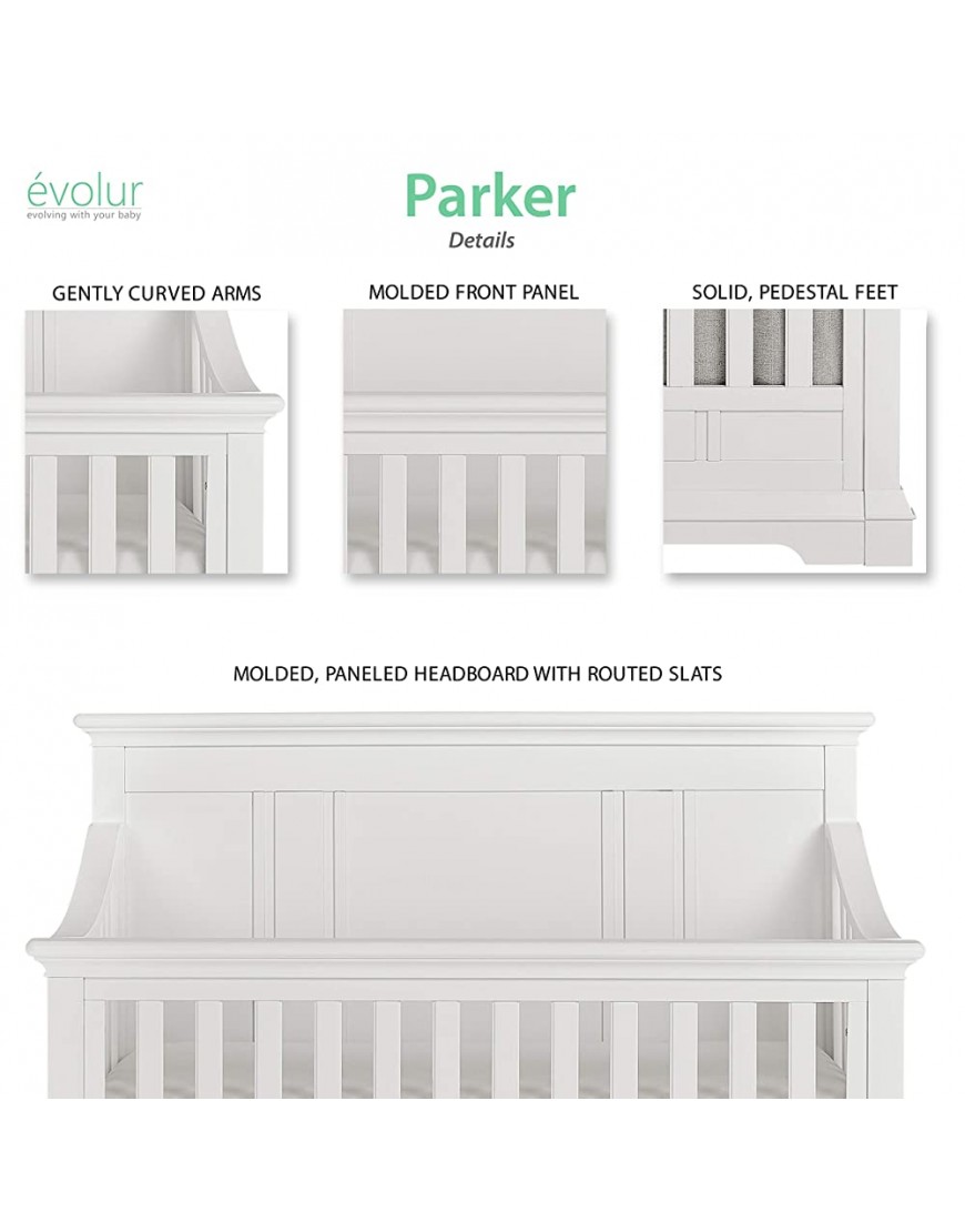 Evolur Parker 5 in 1 Convertible Crib Winter White - BPNQSHXSN