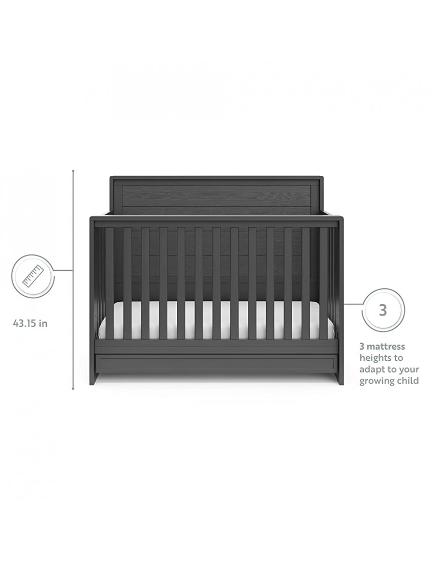 Storkcraft Luna 5-in-1 Convertible Crib with Drawer Gray – GREENGUARD Gold Certified Crib with Drawer Combo Full-Size Nursery Storage Drawer Converts to Toddler Bed Daybed and Full-Size Bed - BARBM7PTR