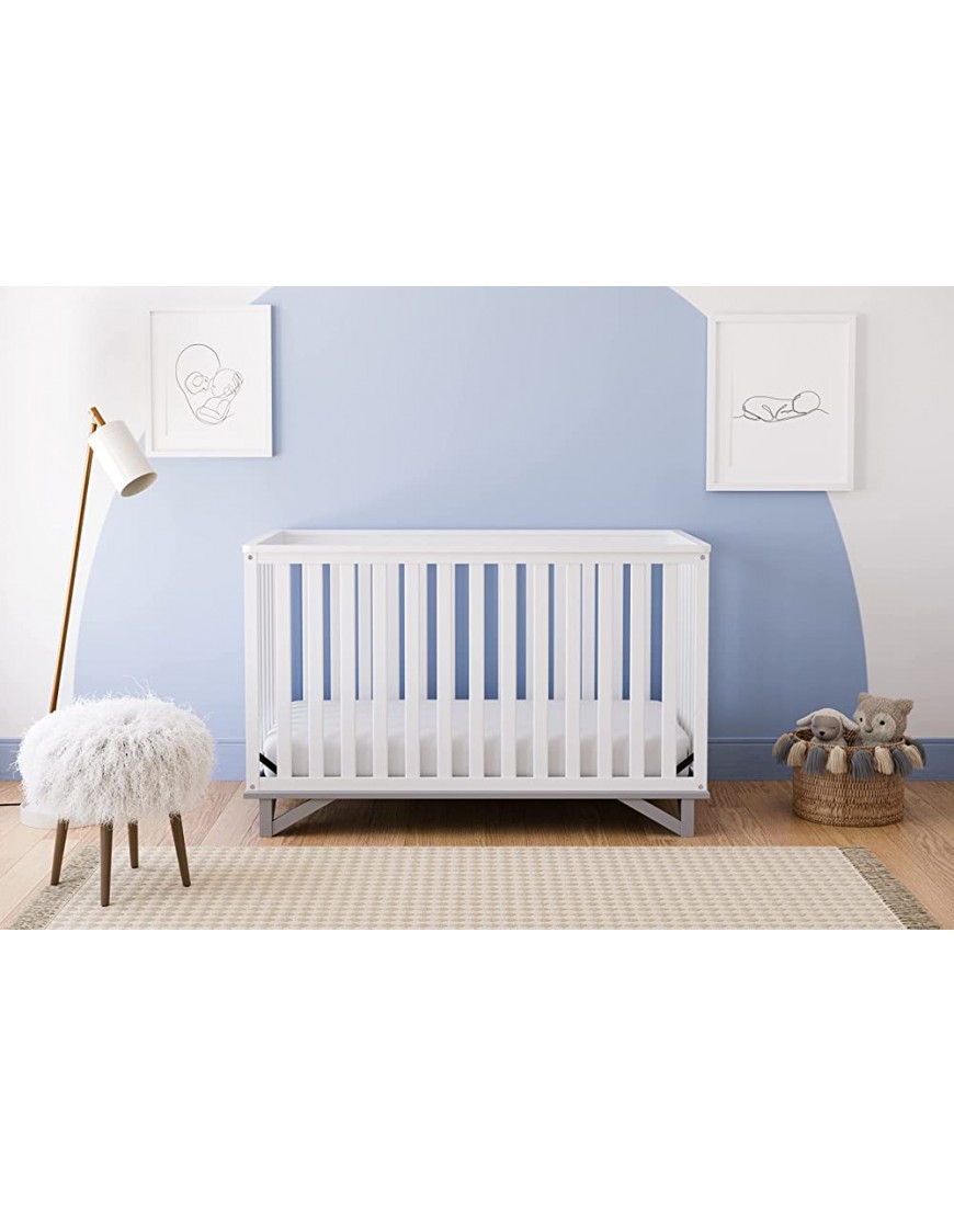 Storkcraft Santa Monica 5-in-1 Convertible Crib White with Pebble Gray – GREENGUARD Gold Certified Modern Design Two-Tone Baby Crib Converts to Toddler Bed Daybed and Full-Size Bed - B39OCXU03