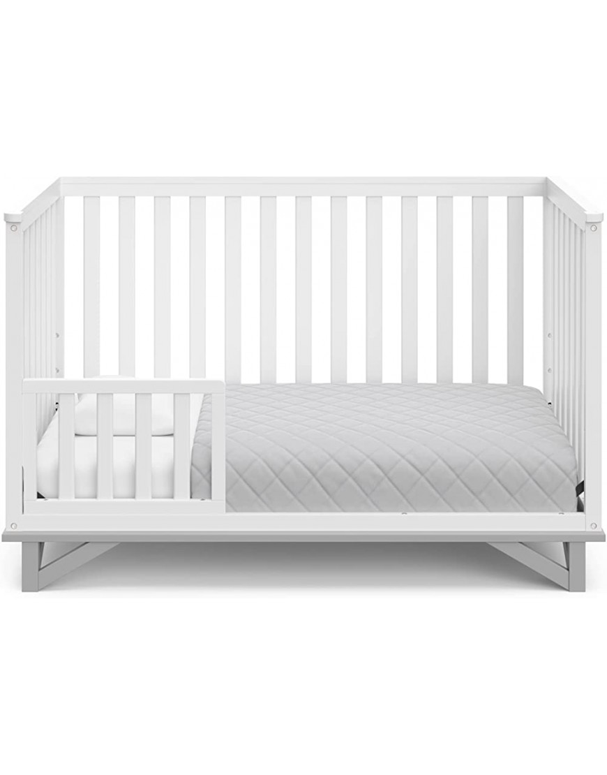 Storkcraft Santa Monica 5-in-1 Convertible Crib White with Pebble Gray – GREENGUARD Gold Certified Modern Design Two-Tone Baby Crib Converts to Toddler Bed Daybed and Full-Size Bed - B39OCXU03