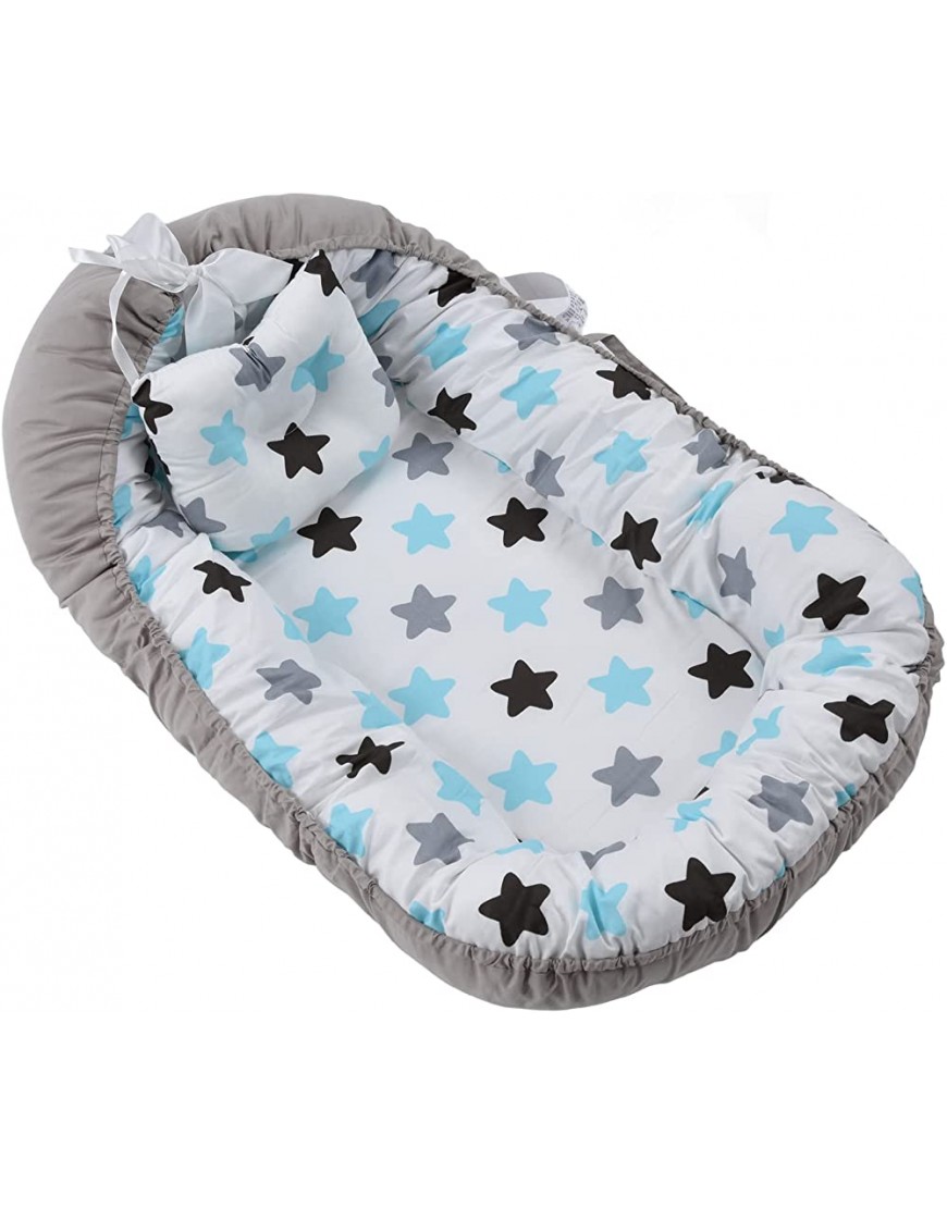 01 02 015 Baby Lounger Newborn Nest,Soft Breathable Cotton Infant Lounger All Round Bumper Protects Portable Removable Baby Nest with Pillow for Crib Bassinet or Bed - BMTN2LY5S