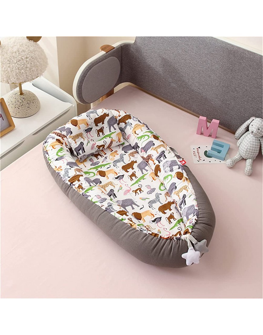 ABREEZE Baby Lounger Baby Nest Co-Sleeping Newborn Lounger Cotton Crib & Bassinet Machine Washable Cushion Portable Infant Bed Animals - B9J1M8699