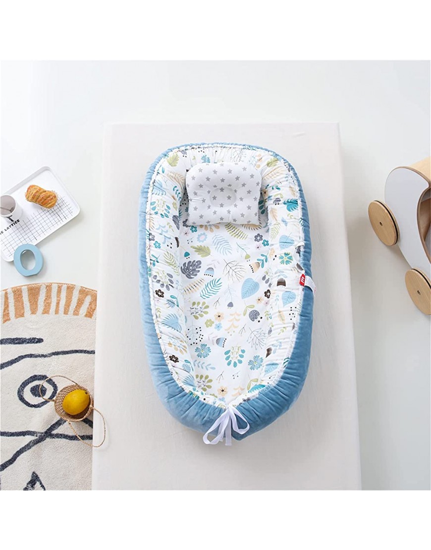 Baby Lounger Baby Nest Sleeper Co-Sleeping for Baby,Ultra Soft & Breathable Portable Newborn Lounger Adjustable Crib Washable Travel Bassinet Mattress Essential for Newborn Shower Gift Leaves-Blue - BCEBBK2Y2