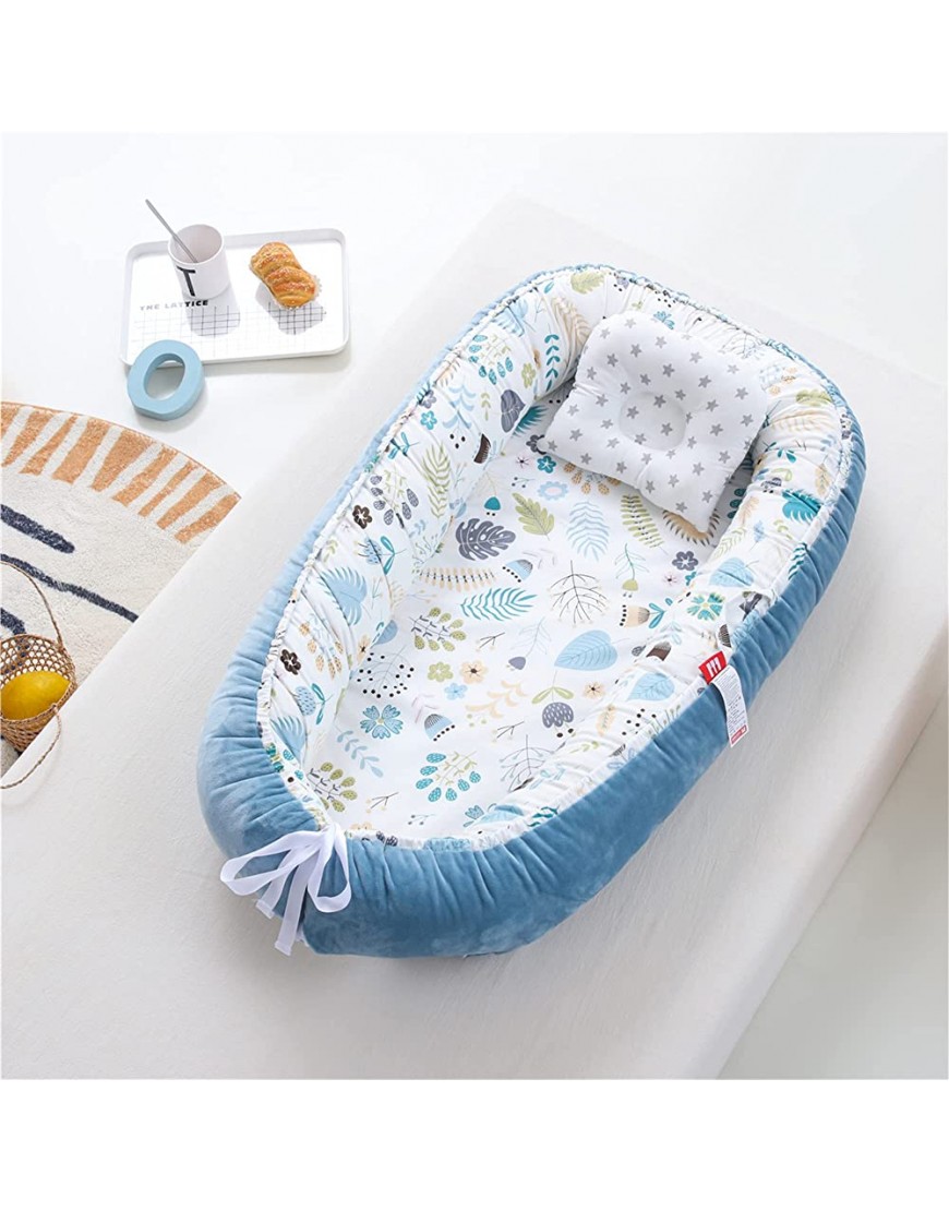 Baby Lounger Baby Nest Sleeper Co-Sleeping for Baby,Ultra Soft & Breathable Portable Newborn Lounger Adjustable Crib Washable Travel Bassinet Mattress Essential for Newborn Shower Gift Leaves-Blue - BCEBBK2Y2