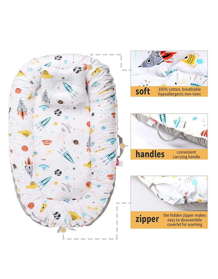 Baby Lounger Baby Nest with Head Pillow Eazylife Soft & Breathable Baby Bassinet for Cosleeping Portable Washable Organic Cotton Infant Sleep Bed Crib for Newborn Essential 0-12 Months - B5RR9MOYJ