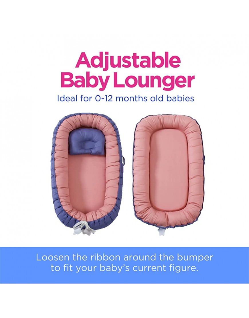 Baby Lounger for Newborn Portable Baby Nest Bed for Cosleeping Cosy Lounger Pad and Snuggle Nest with Pillow Adjustable Co Sleeper Bassinet Cushion Insert for Infant Boy Girl 0-12 Months - BW1LR7O5I