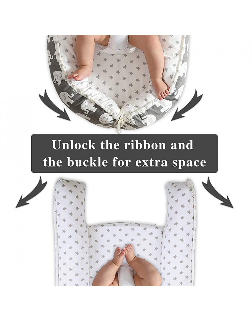 Baby Nest Baby Lounger Co Sleeping Baby Bed Portable Crib with Pillow Newborn Lounger Nest for Napping and Traveling Suitable for 0-12 Months Elephant - BHON15OQL