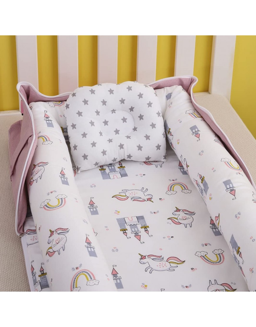 Brandream Baby Nest Bed Castle Unicorn Newborn Lounger Girls Pink White Protable Crib Co Sleeping Sharing Bed for Travel Bedroom - B2N6SE86M