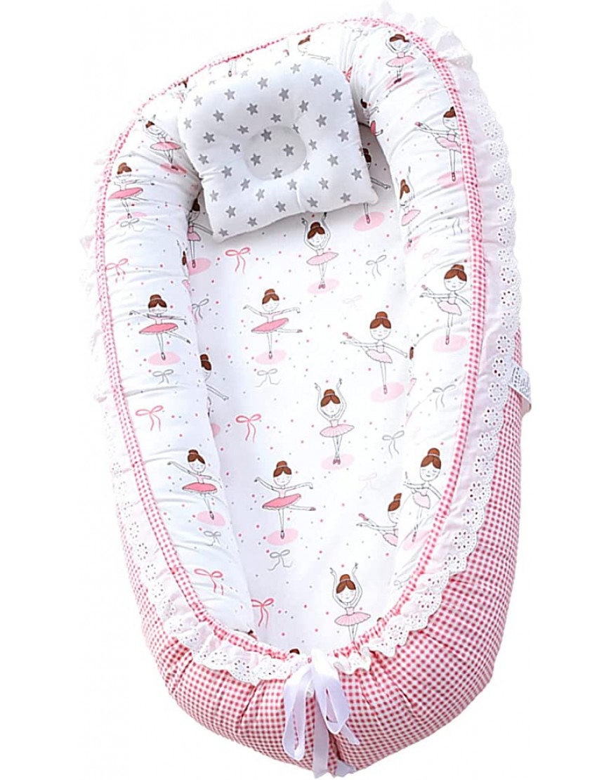 DWJ Baby Nest Breathable Portable Baby Bed Newborn Crib Babies Lounger for Baby Co Sleeping Cotton Infant Bassinet Snuggle Mattress Floor Seat with Pillow Ballet Girl - B5BNL4JPL
