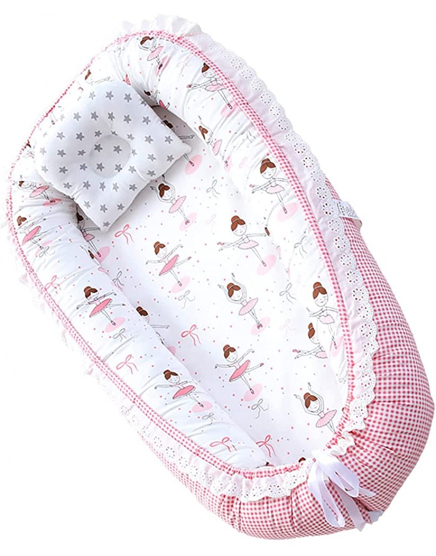 DWJ Baby Nest Breathable Portable Baby Bed Newborn Crib Babies Lounger for Baby Co Sleeping Cotton Infant Bassinet Snuggle Mattress Floor Seat with Pillow Ballet Girl - B5BNL4JPL