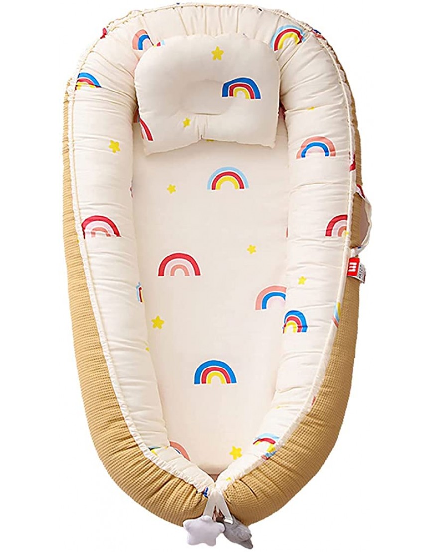 DWJ Baby Nest Breathable Portable Baby Bed Newborn Crib Babies Lounger for Baby Co Sleeping Cotton Infant Bassinet Snuggle Mattress Floor Seat with Pillow Rainbow - B0CDSQIMH