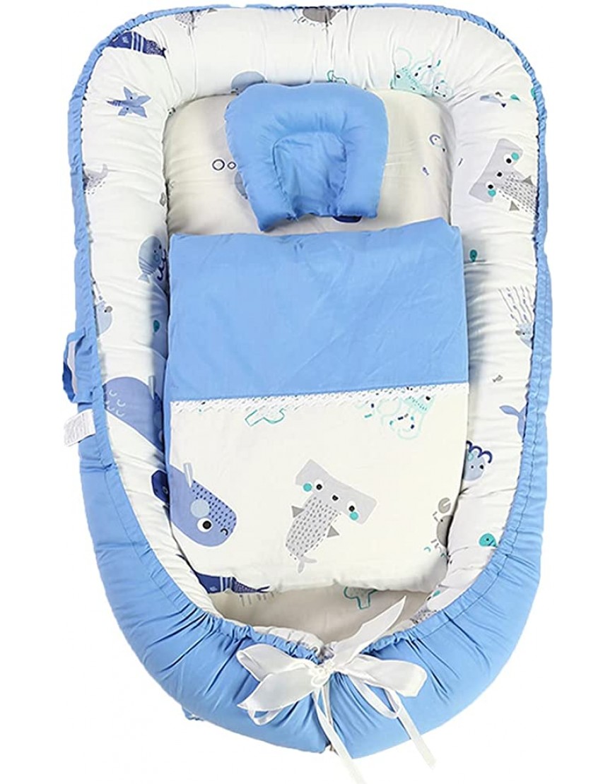 DWJ Baby Nest Breathable Portable Baby Bed Newborn Crib Babies Lounger for Baby Co Sleeping Cotton Infant Bassinet Snuggle Mattress Floor Seat with Pillow Blue - BWS95BWYX