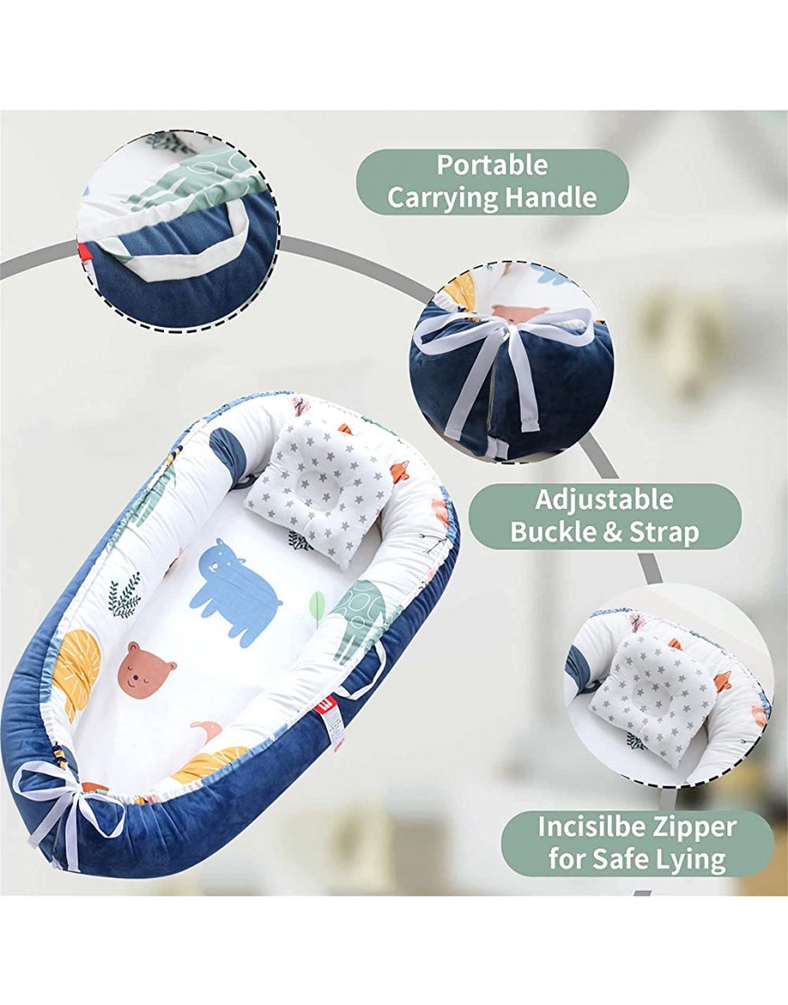 DWJ Baby Nest Portable Baby Bed Newborn Crib Babies Lounger for Co Sleeping Adjustable Infant Bassinet Snuggle Mattress Floor Seat for 0-12 Months Animals - BR2XU6Q09