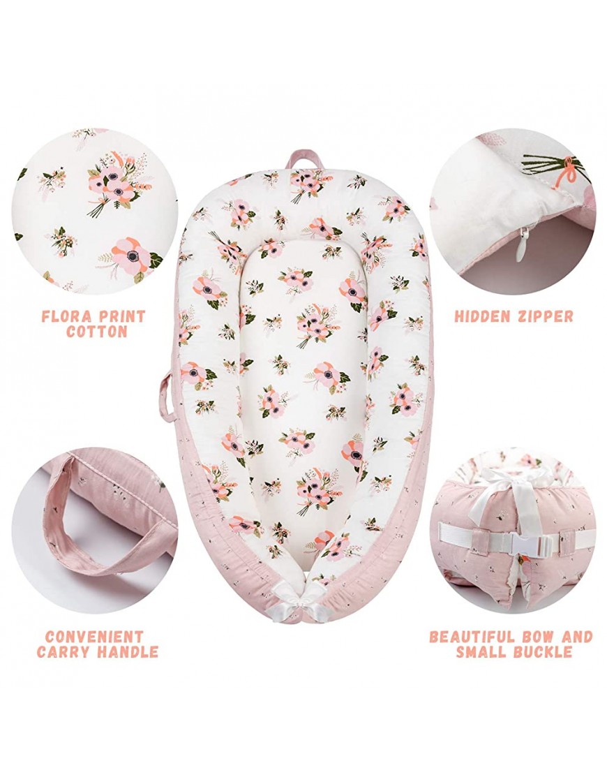 LOAOL Baby Lounger Baby Nest Co Sleeping Portable Baby Bassinet Bed 100% Breathable & Hypoallergenic Cotton Newborn Lounger Crib Pink Flower - BIQHXYZZY