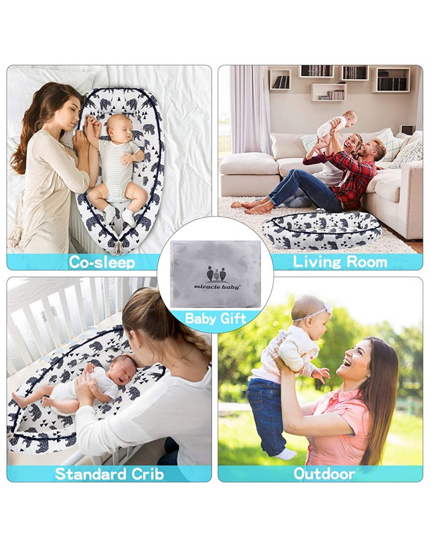 Miracle Baby Baby Lounger Baby Nest Sleeping Bed for Baby Super Soft Breathable Fiberfill Portable Adjustable Newborn Lounger for Crib Bassinet Essential for Newborn Shower Gift New Bear - BVIY374DH