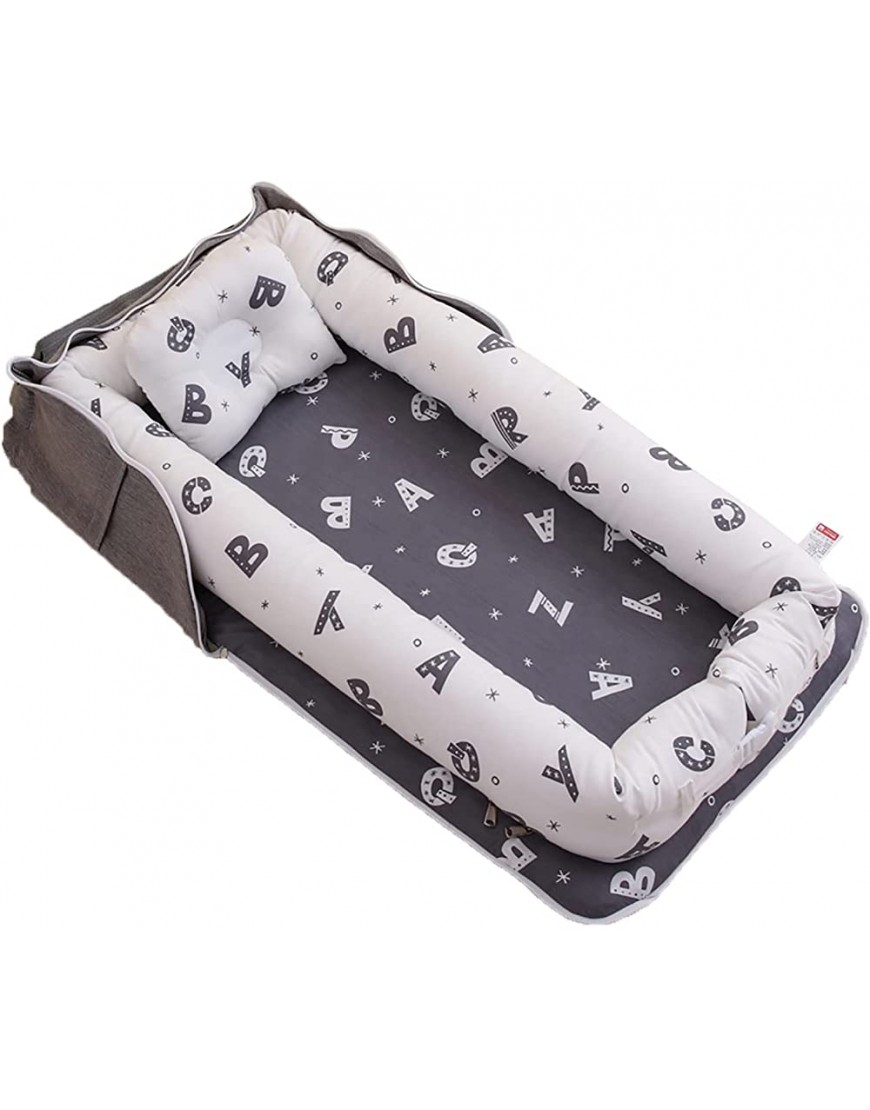 Portable Baby Lounger Folding Newborn Cotton Crib Washable Detachable Anti-roll Co-Sleeping Bed with Pillow Bumper for Travel Bedroom Outdoor 33.5 * 17.7 * 4.7in - BDQ5B031P