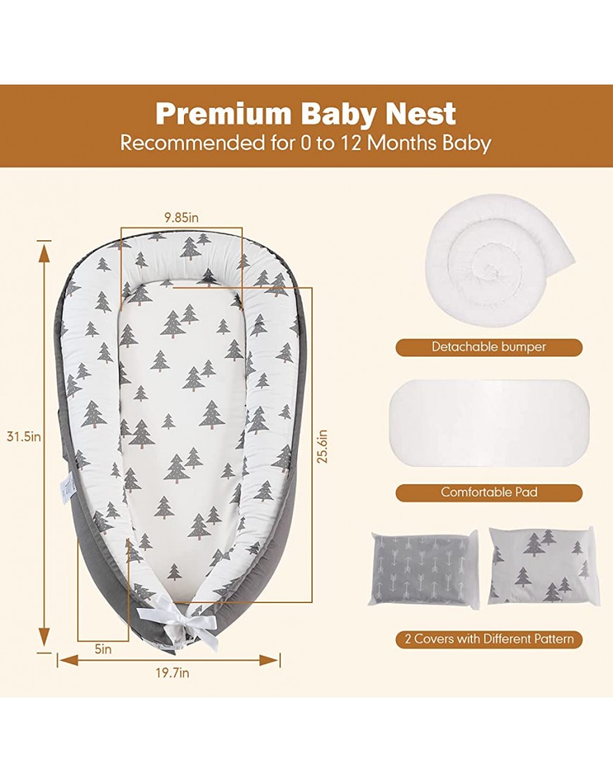 SLEEPBELLA Newborn Baby Lounger Portable Baby Nest Co Sleeping with 2Pieces Different Pattern Cover Mattress for Crib & Bassinet Perfect for Napping and Traveling Newborn Essentials - B3D8FO8U0
