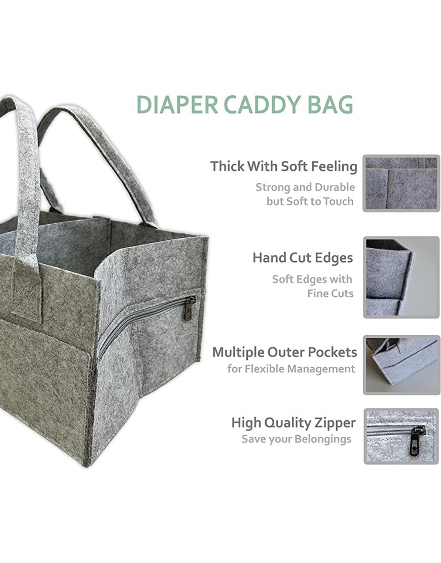 Baby Diaper Caddy – Nursery Décor Portable Organizer with Adjustable Compartments – Baby Must Haves Storage Basket for Essentials – Grey - BKRWIMLIF
