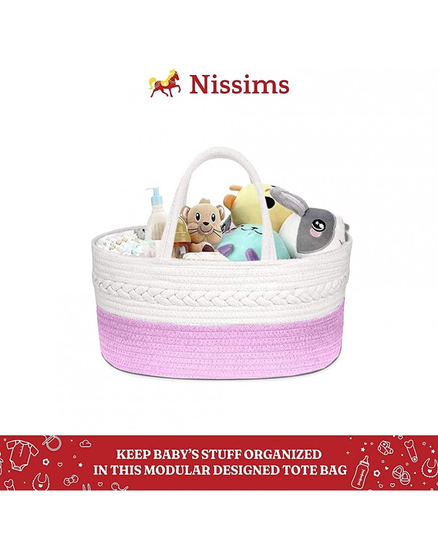 Baby Diaper Caddy Organizer Basket for Changing Table Large Compact and Portable Woven Cotton Rope and Canvas Nursery Basket with 3 Divisions Unisex Stylish GrayWhite 14x8.5x7 Inches - BTBDB8OIC