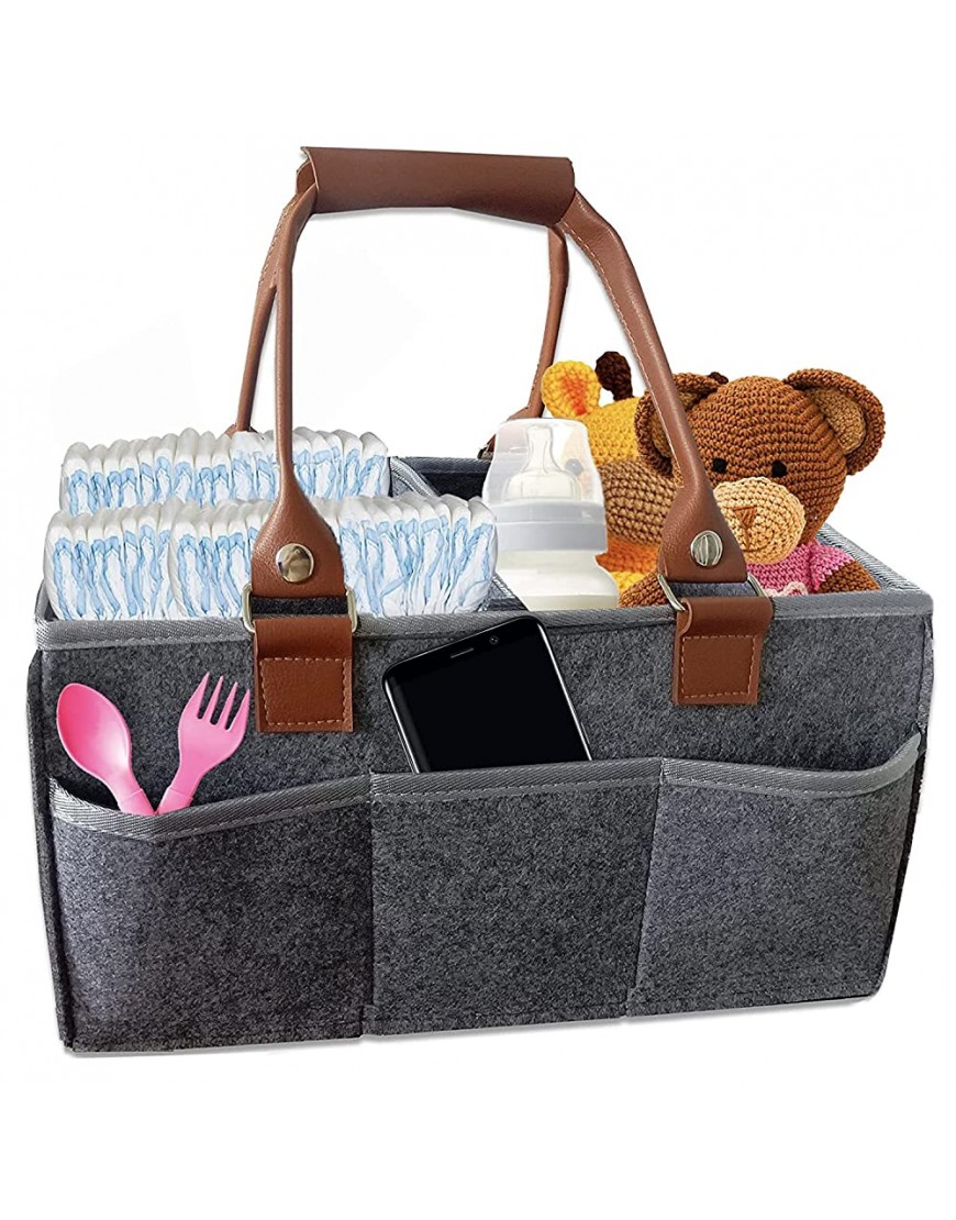 Baby Diaper Caddy Organizer with Detachable PU Handle 16X10X7inch Baby Gift Basket for Car Bedroom Travel Nursery Storage bin for Storing Diapers and Other Baby Products Nunaya Dark Grey - BV5Y04MJP