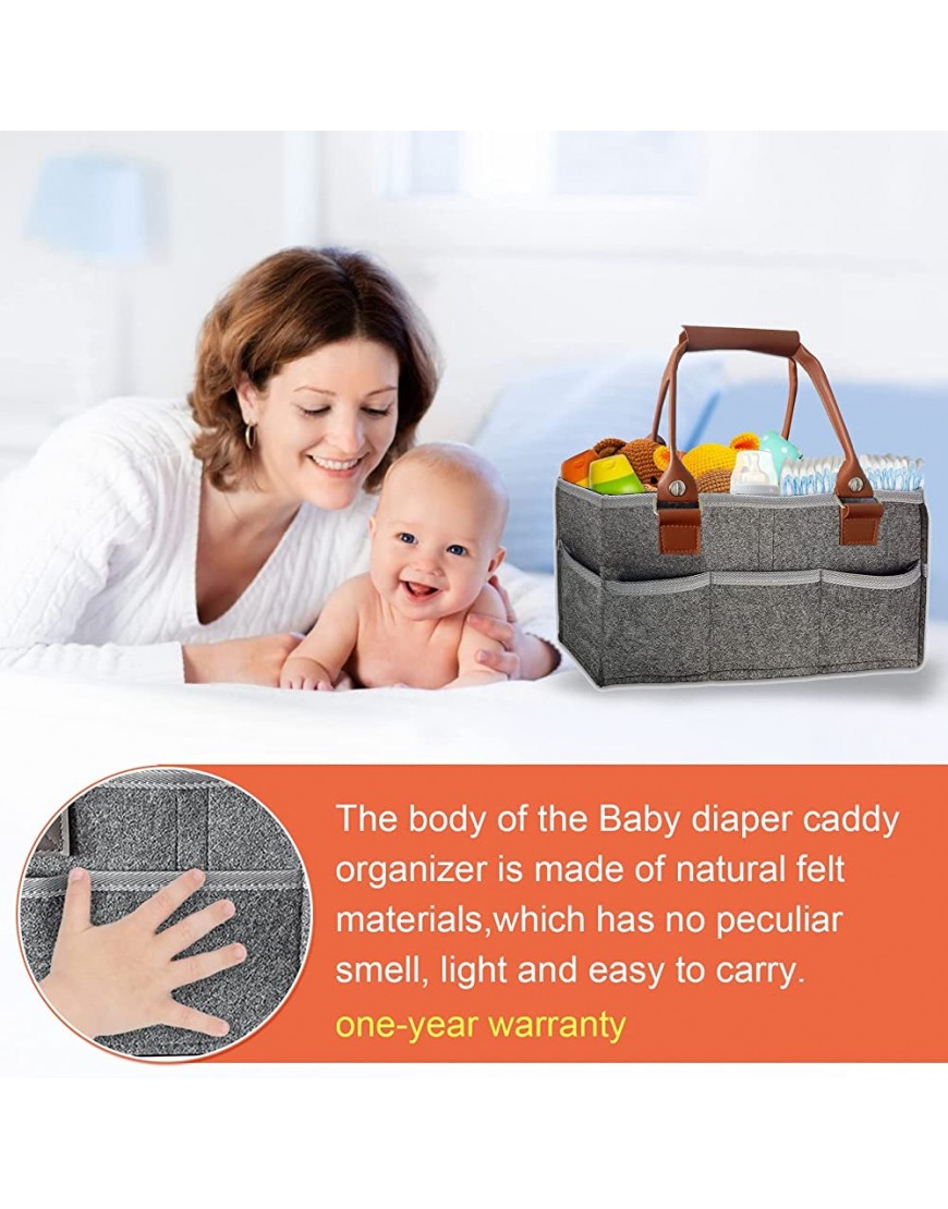 Baby Diaper Caddy Organizer with Detachable PU Handle 16X10X7inch Baby Gift Basket for Car Bedroom Travel Nursery Storage bin for Storing Diapers and Other Baby Products Nunaya Dark Grey - BV5Y04MJP