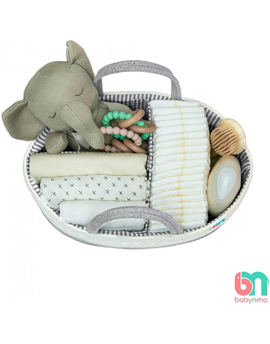 Babynma Rope Diaper Caddy Extra Large Storage for Baby and Toddler Items Portable Cotton Organizer Easily Holds Diapers Wipes Clothing Burp Cloths Toys Bottles Useful for Nursery Bedroom Living Room Car Baby Shower and Registry Gift White and Grey - BXQ1X
