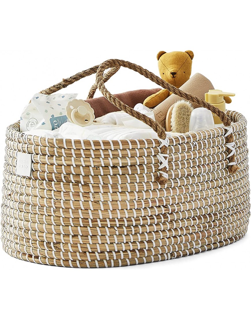 Bebe Bask Baby Diaper Caddy Organizer in Organic Seagrass w Removable Divider. This Luxury Diaper Caddy Basket Makes The Perfect Cute Diaper Caddy for Baby Girl & Diaper Caddy for Baby Boy - BD4YCVGLC