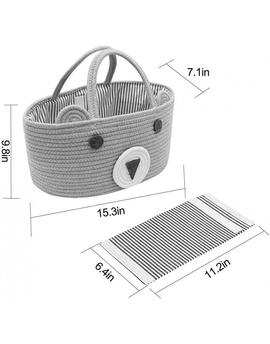 Conthfut Baby Diaper Caddy Organizer 100% Cotton Canvas Stylish Rope Nursery Storage Bin Portable Tote Bag & Car Organizer For Changing Table- Top Baby Shower Basket Gray - BB5LUY1QB