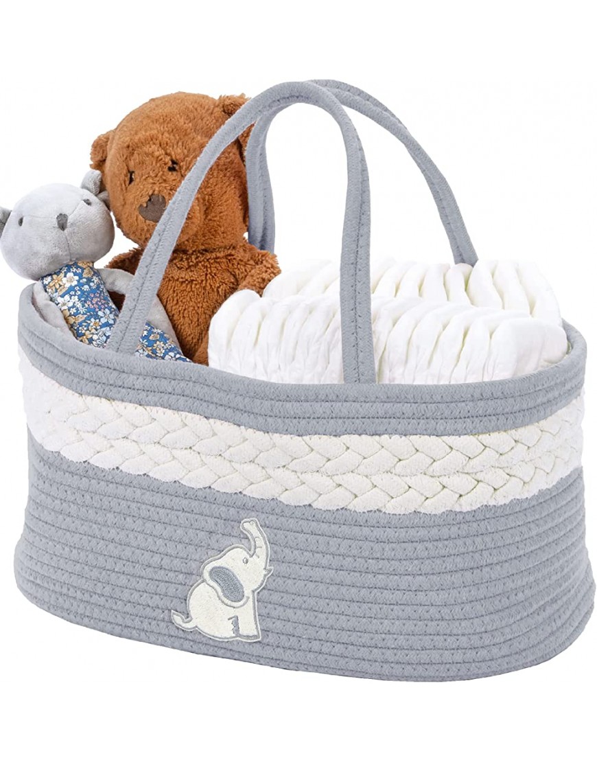 Cradle Star Diaper Basket – Portable Diaper Storage Organizer with Compartments – Baby Diaper Caddy Organizer for Changing Table Made from 100% Cotton Rope Elephant Gray - B04EKD90B