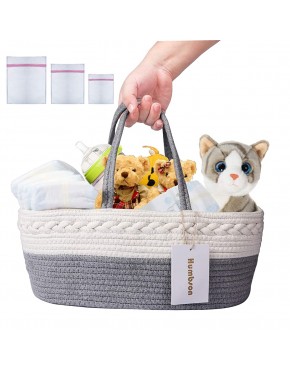 Diaper Caddy Organizer Humbson Baby Diaper Basket 100% Cotton Canvas Caddy Organizer Portable Rope Nursery Storage Shower Gift Bag for Changing Table and Car with 3 Laundry Bags - B52BBXV5Z