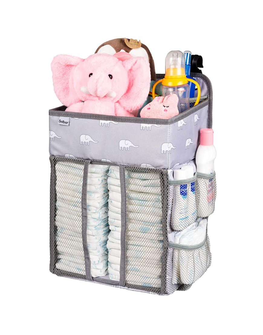 Hanging Nursery Organizer and Baby Diaper Caddy Selbor Diapers Stacker Storage Bag for Changing Table Crib Playard or Wall Nursery Organization & Baby Shower Gifts for Newborn Elephant - BAG83BF7J