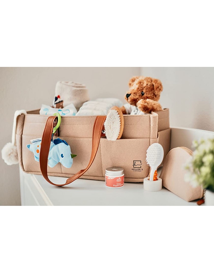 Keller’s Corner Baby Diaper Caddy Organizer Beige Large & Small Pouch Portable Holder Bag for Changing Table & Car Nursery Storage Bin Newborn Essentials Must Have - BYEKIT1AW