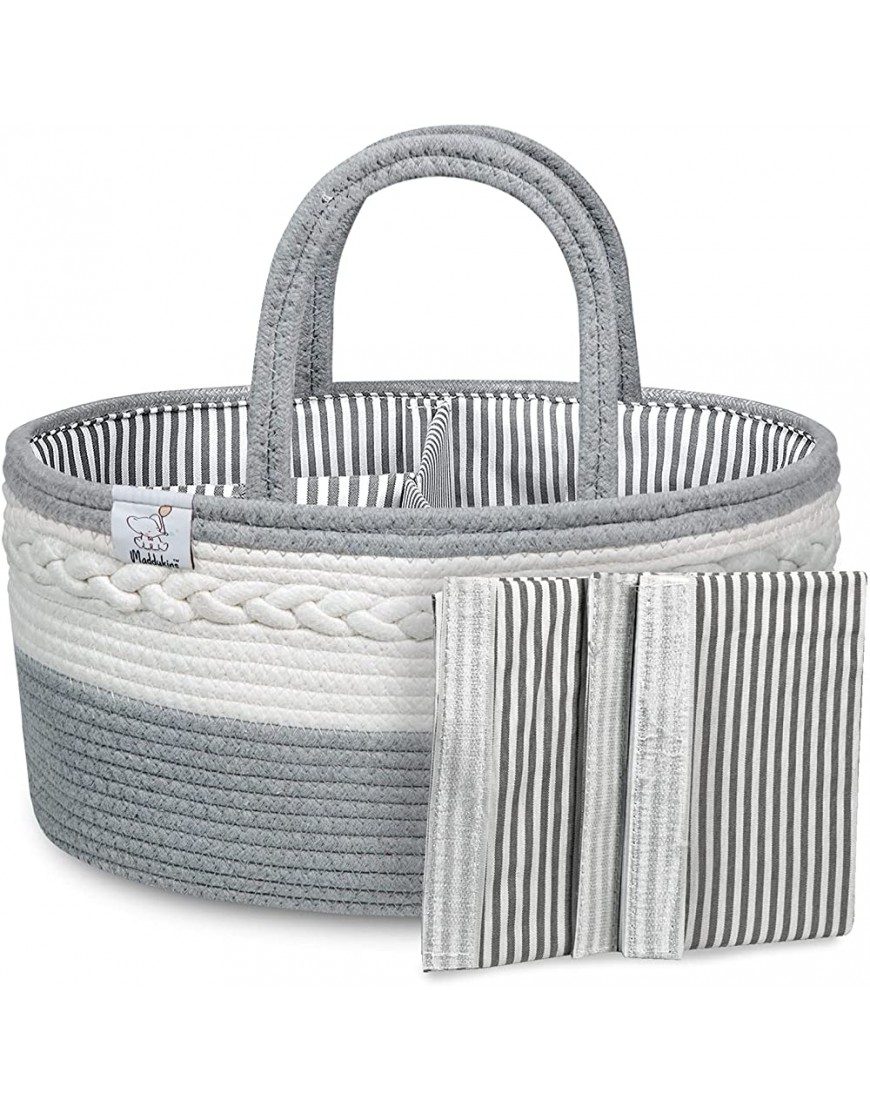 Maddykins Diaper Caddy Diaper Basket Organizer 100% Pure Woven Cotton Diaper Storage Caddy Large Diaper Caddy Grey White - BHLGVAF72