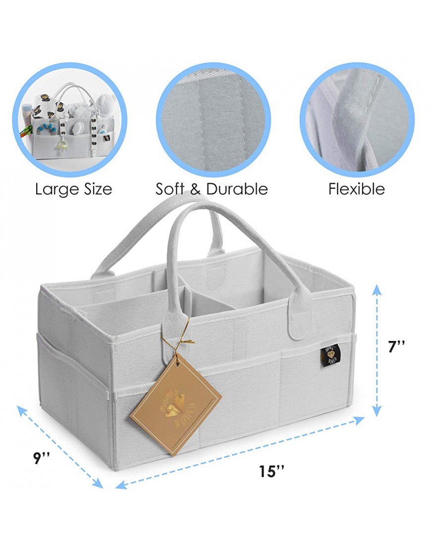 Mami's World: Baby Diaper Caddy Organizer; Portable Bag Holder for car & Changing Table; Essential Storage Bins for Nurseries with Gifts- 2 Pacifier Clips & 2 Bibs - B3QDCJ2K4