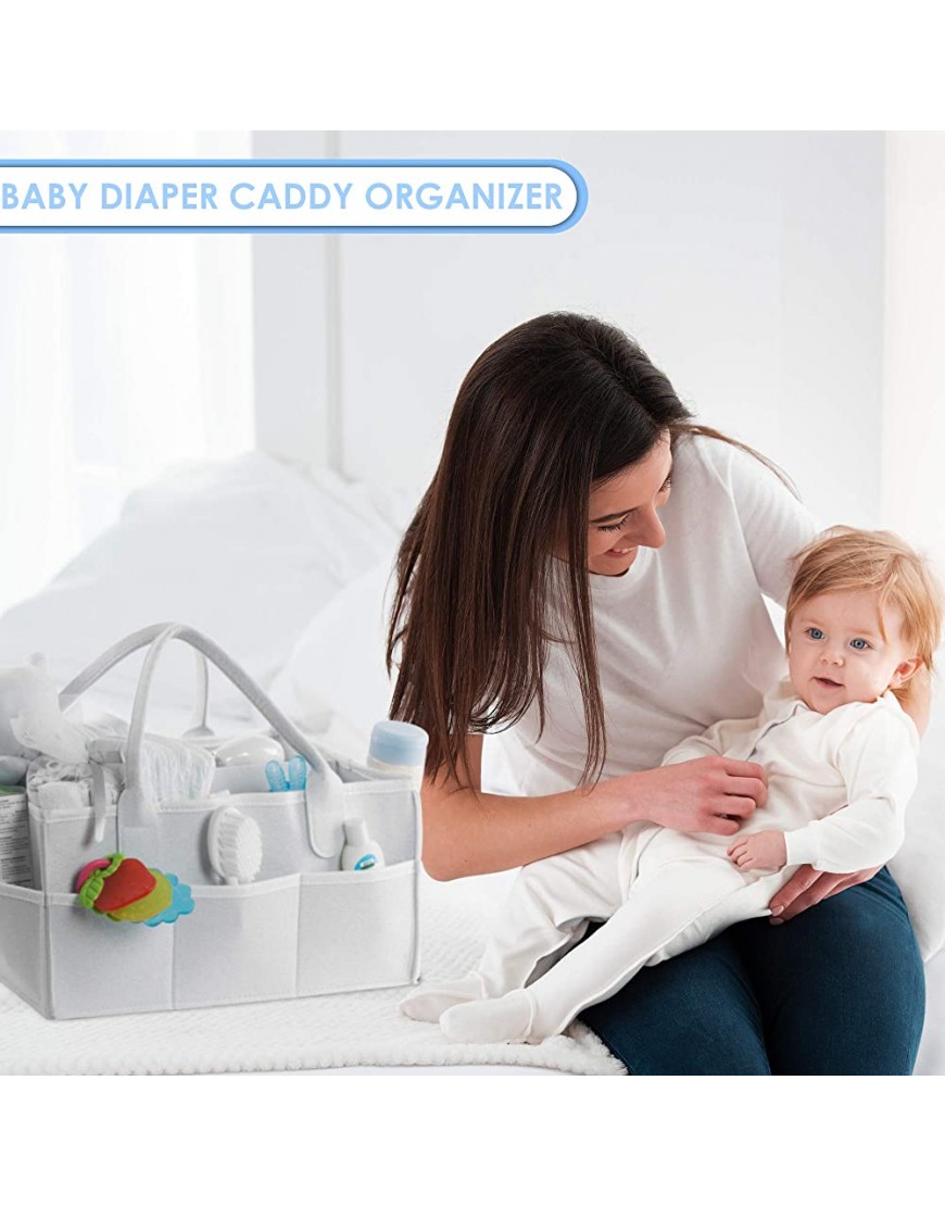 Mami's World: Baby Diaper Caddy Organizer; Portable Bag Holder for car & Changing Table; Essential Storage Bins for Nurseries with Gifts- 2 Pacifier Clips & 2 Bibs - B3QDCJ2K4