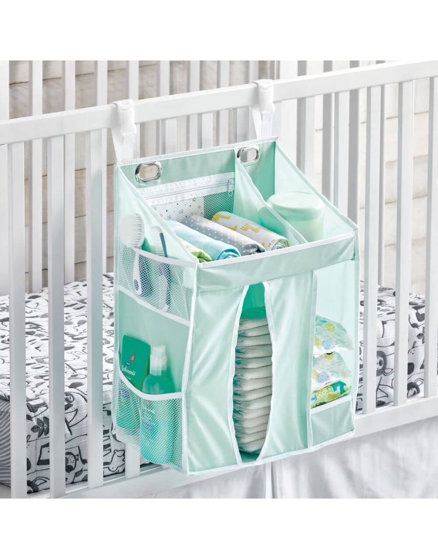 mDesign Nursery Organizer and Hanigng Baby Diaper Caddy Diaper & Nursery Organization Storage for Baby Essentials Hangs on Crib Changing Table or Wall. Store Wipes Lotion Toys Powder Mint - BYL0C4A5C