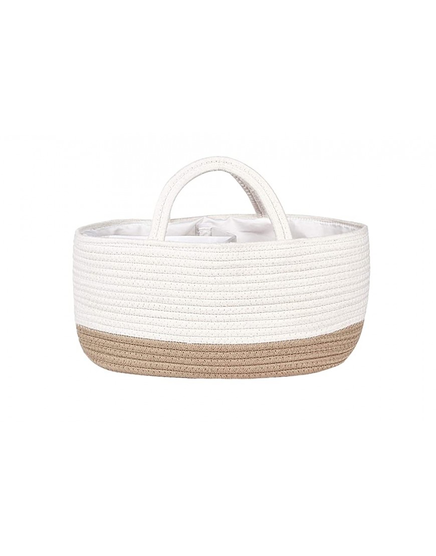 Mila Millie Baby Large Cotton Rope Diaper Caddy | Organizer Storage Bin for Nursery Essentials | Portable Bag for Changing Table and Car | 100% Natural Cotton | Eco friendly White & Biege - BFJ7VY2QQ