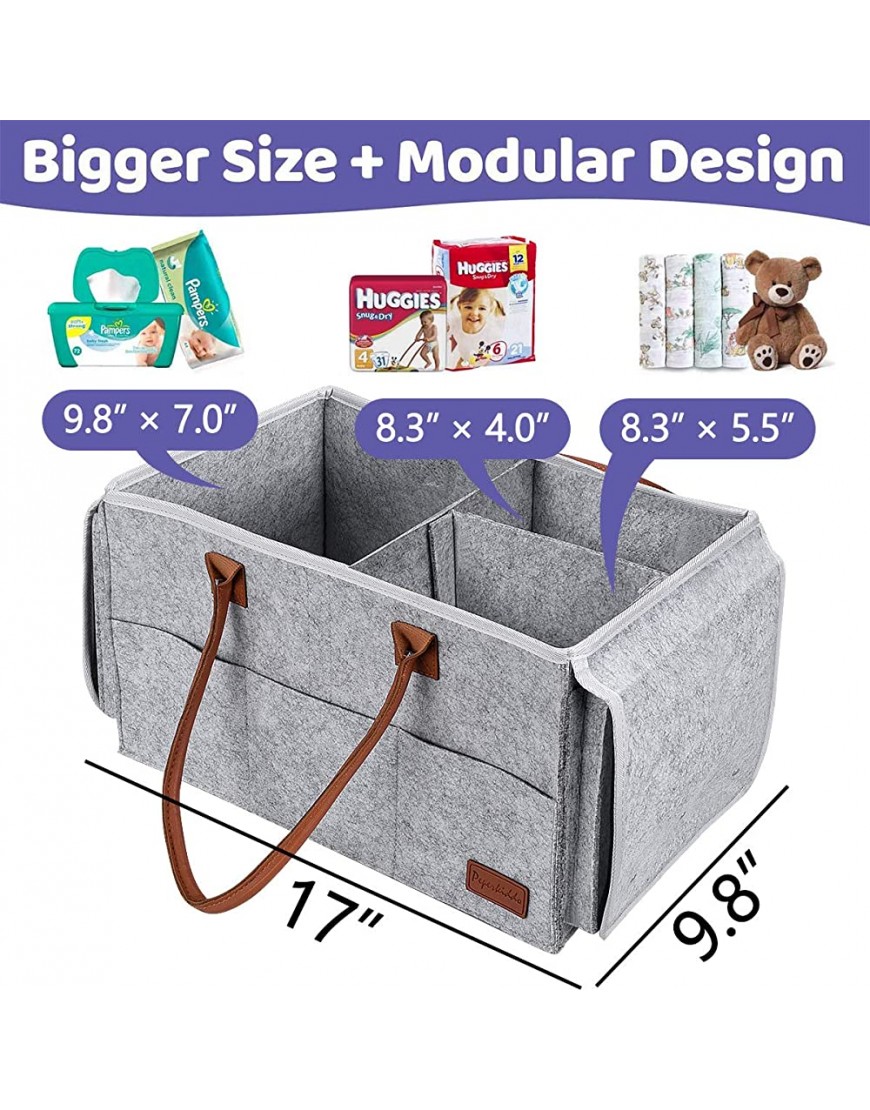 PAPERKIDDO Baby Diaper Caddy Organizer with Changing Table 2 in 1 Portable Felt Nursery Storage Bin and Car Organizer for Diapers Baby Wipes and Toys - B3B4CYLA4