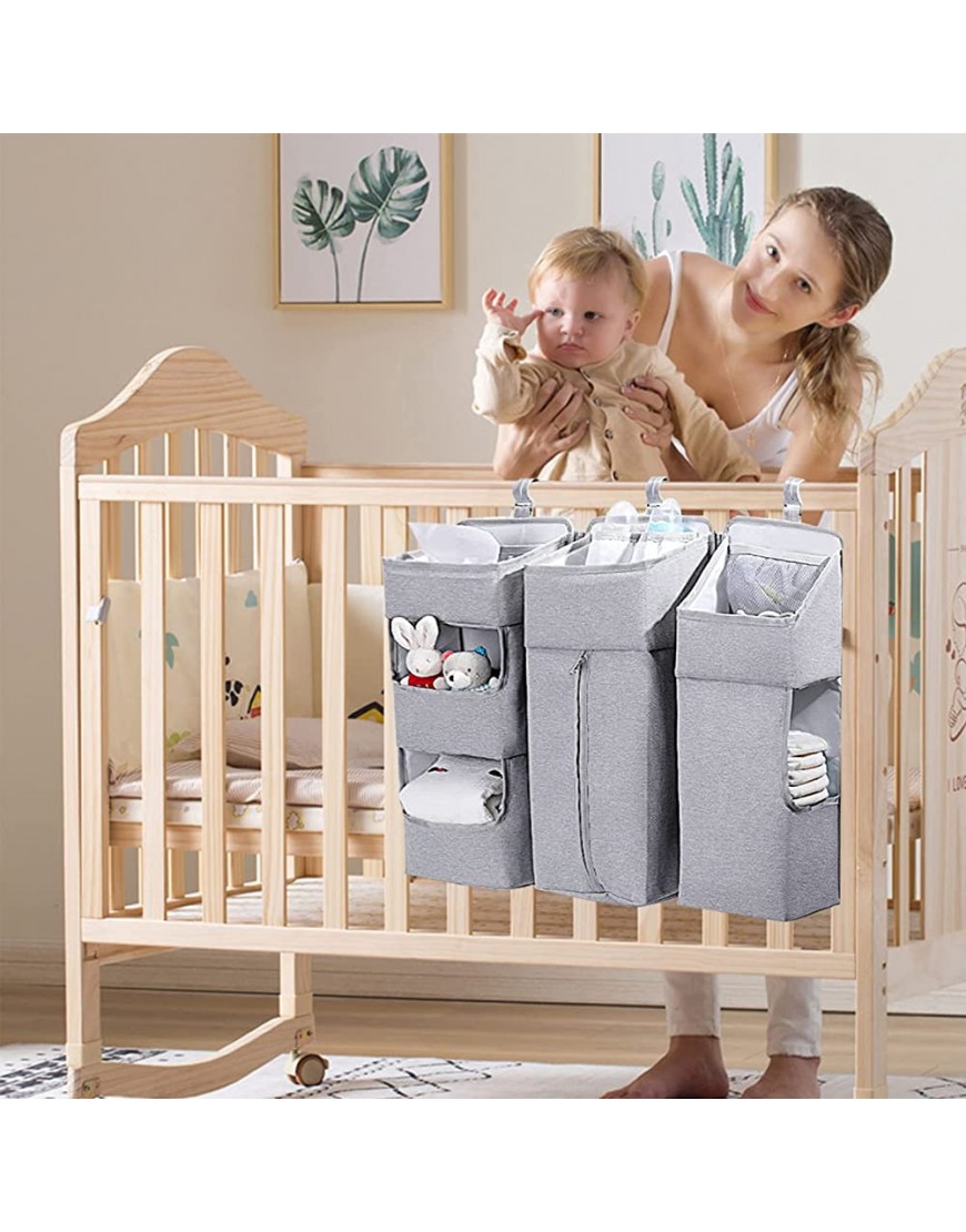 RAYCHIC Hanging Diaper Caddy Baby Organizer for Changing Table 3-in-1 crib Diaper Stacker Holder Storage Organtion Bags for Nursery Room Grey - BGSS9MFRX