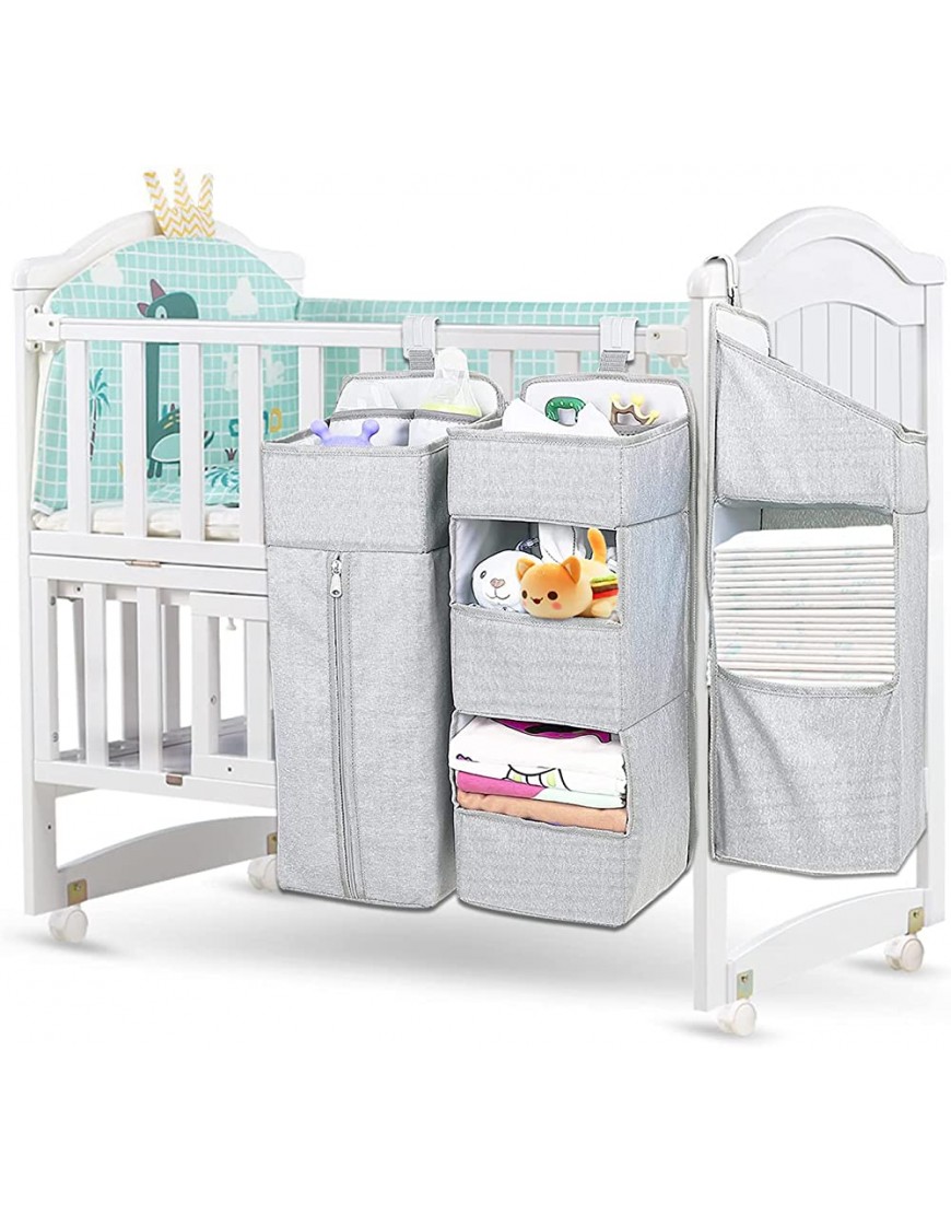 RAYCHIC Hanging Diaper Caddy Baby Organizer for Changing Table 3-in-1 crib Diaper Stacker Holder Storage Organtion Bags for Nursery Room Grey - BGSS9MFRX
