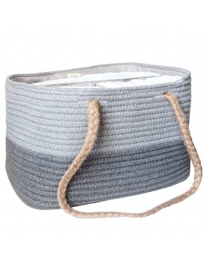 Rectangular Lined Cotton Rope Basket in Grey with Long Rope Handles and Compartments – Storage organizer for Baby Nursery Diaper Caddy Organizer – Versatile Decorative Tote Caddy Basket by BoodaBooda - B5QA2CSF2