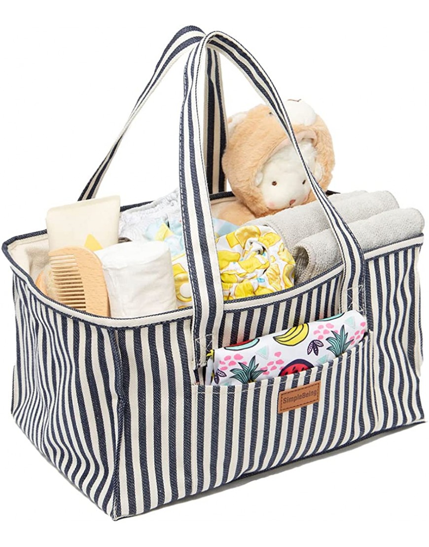 Simple Being Baby Diaper Caddy Large Organizer Canvas Tote Bag for Boys and Girls Newborn Caddie Car Travel Blue - B0R6GYB00