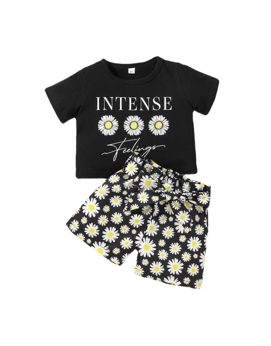 2 Pcs Toddler Kids Girls Casual Outfits Daisy Short Sleeve Round Neck T-Shirt Floral Shorts Pants for Summer - BHBQWHMIS