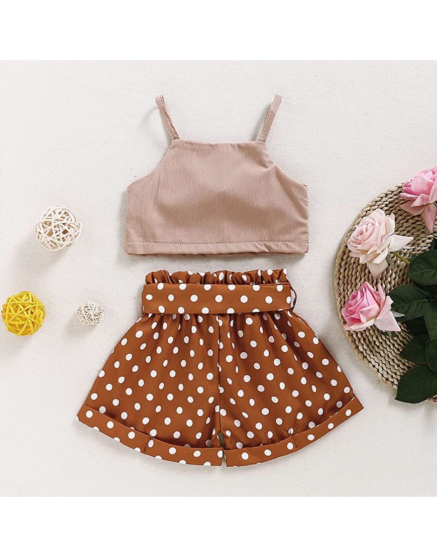 Baby Girl's 2 Piece Outfits Boho Dot Print Sleeveless Crop Tank Top Shorts Set - B7UICG0C2