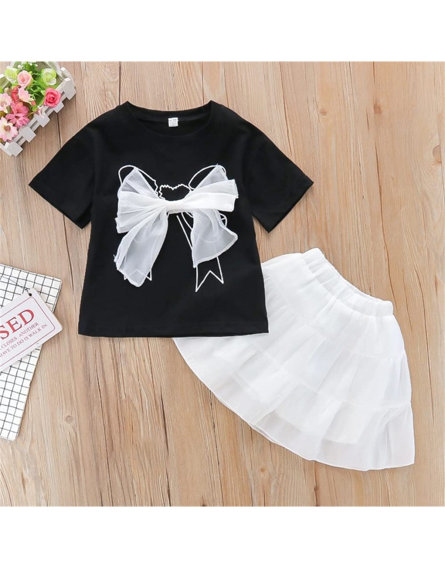 Girl's Floral Print Short Sleeve Tee and Mesh Skirt Set Two Piece Outfits - BT7N9J7C0