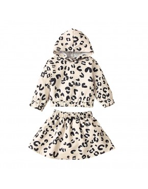 Girl's Leopard Print Hoodies Long Sleeve Sweatshirt Top Skirt Set 2 Piece Outfits - BEXE8T4KF
